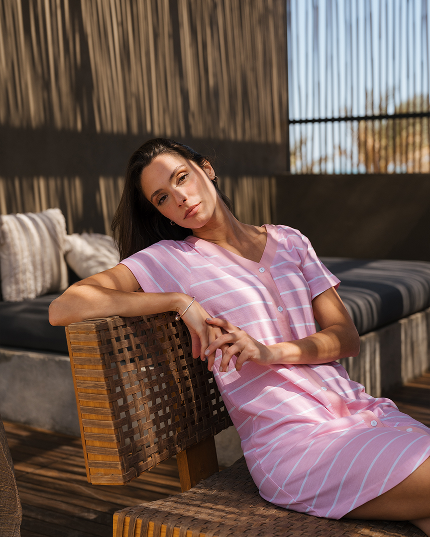 Stripe Button up Sleepshirt Women's sleep shirt with striped buttons
