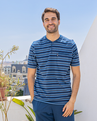 بيجامه رجالي راوند بزراير جيب صدر بنطلون ساده