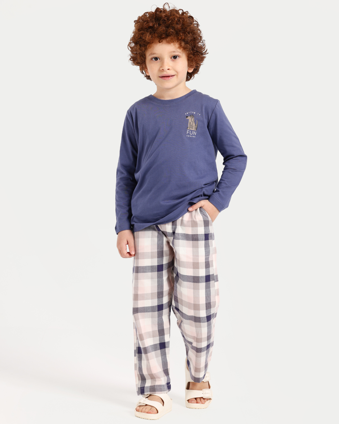 بيجاما أولادي كم طويل كاروهات الربيع