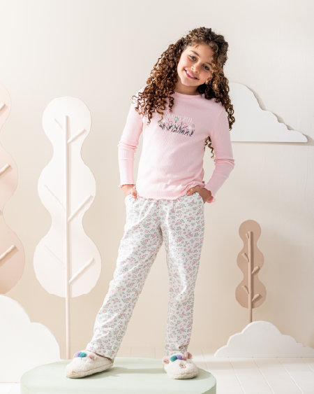 Colorful Flowersبيجاما بناتي كُم طويل