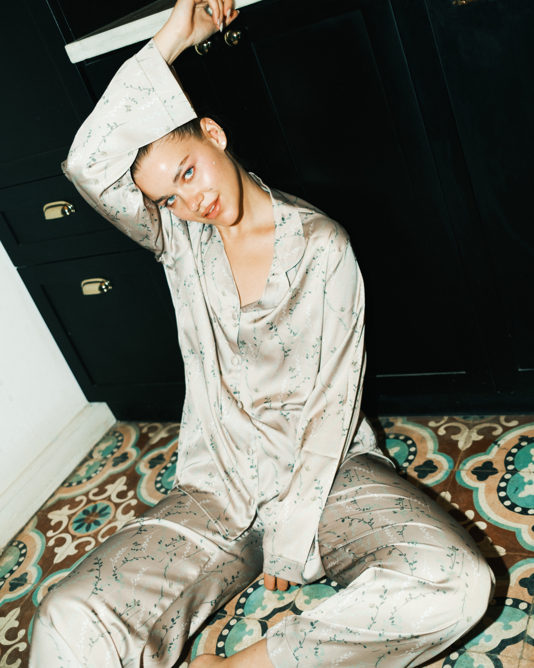 Button Up Pajama pants Printed Satin