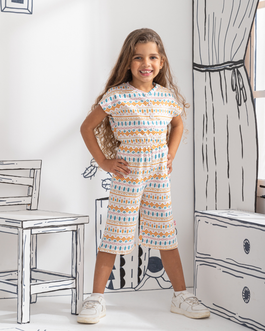 Boho stripe girls jumpsuit with long sleeves
