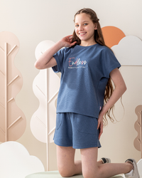 طقم شورت جاكارد كتف ساقط