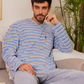 Men's Striped V-Neck Button Down Pajama Set with Chest Pocket and Plain Pants