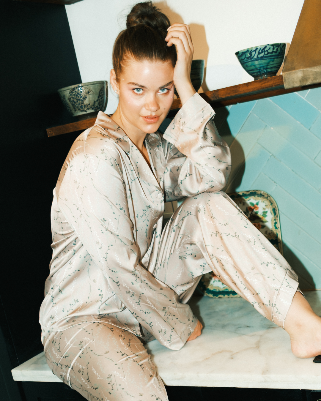 Button Up Pajama pants Printed Satin