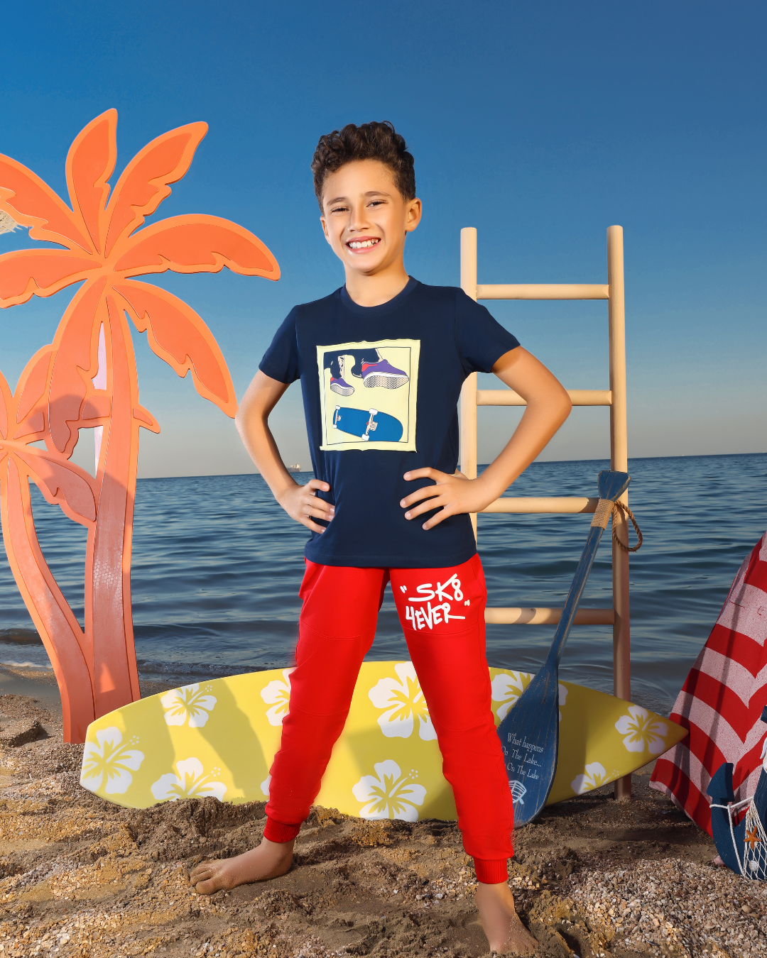 sk8 4 ever بيجامه اولادي اطفال نص كم وبنطلون