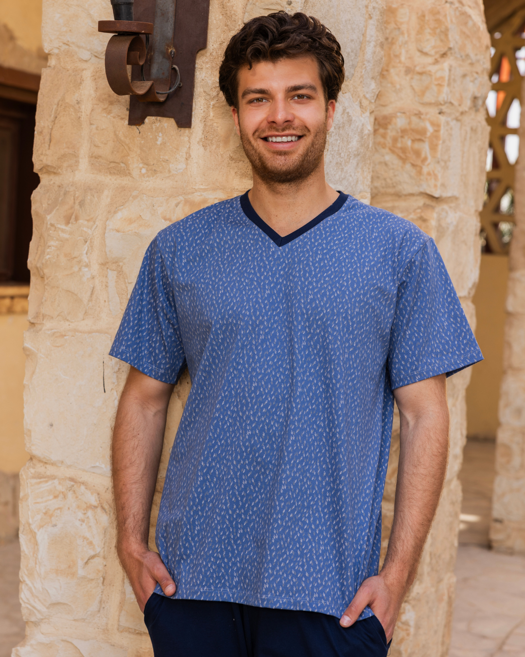 Men's pajamas, half sleeves and plain pants, Rotary