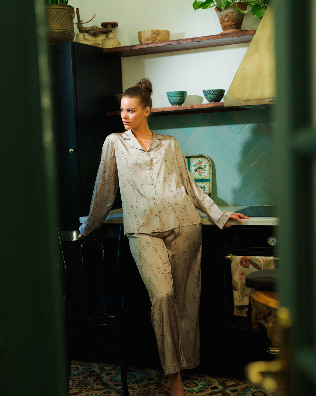 Button Up Pajama pants Printed Satin