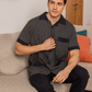 Classic men's pajamas with open half-sleeve buttons and diamond trousers