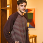 Men's plain wide striped pajamas*, casual striped long sleeve raglan jacket