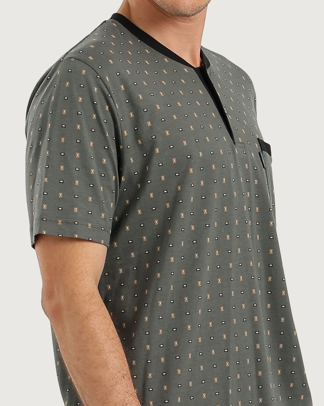Men's Short Sleeve Pajamas with Round Neck Pants