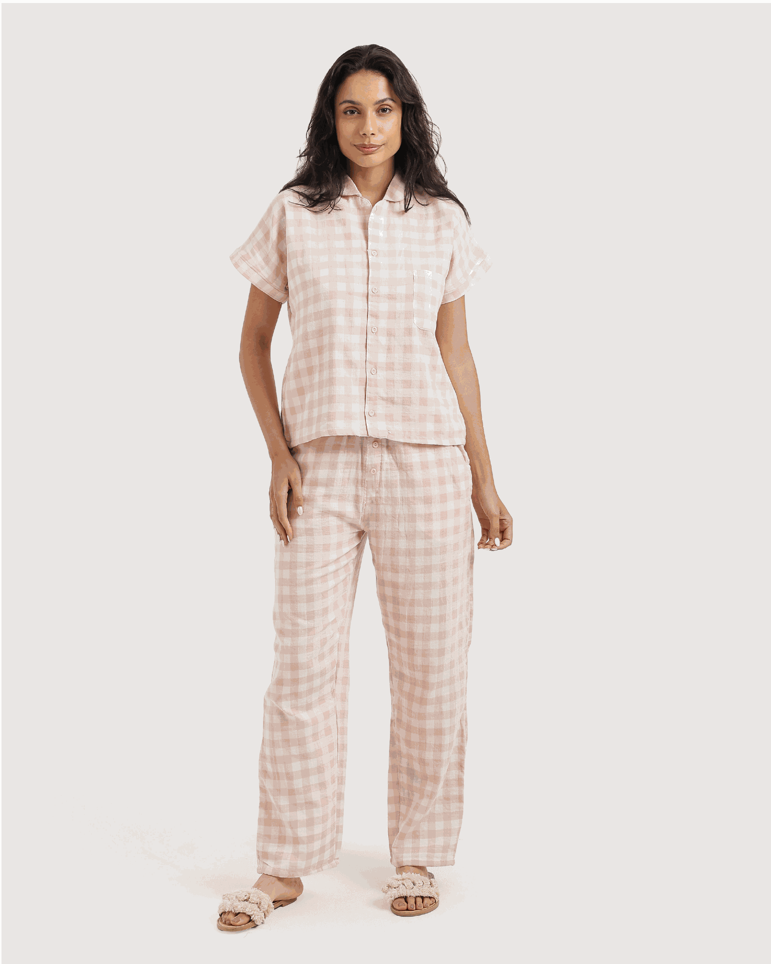 بيجاما بنطلون كاروهات نسيج نسمات صيفية