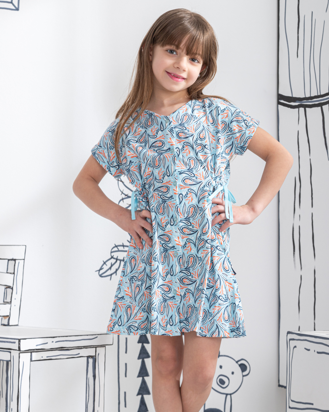 Blue Paisley girls printed dress