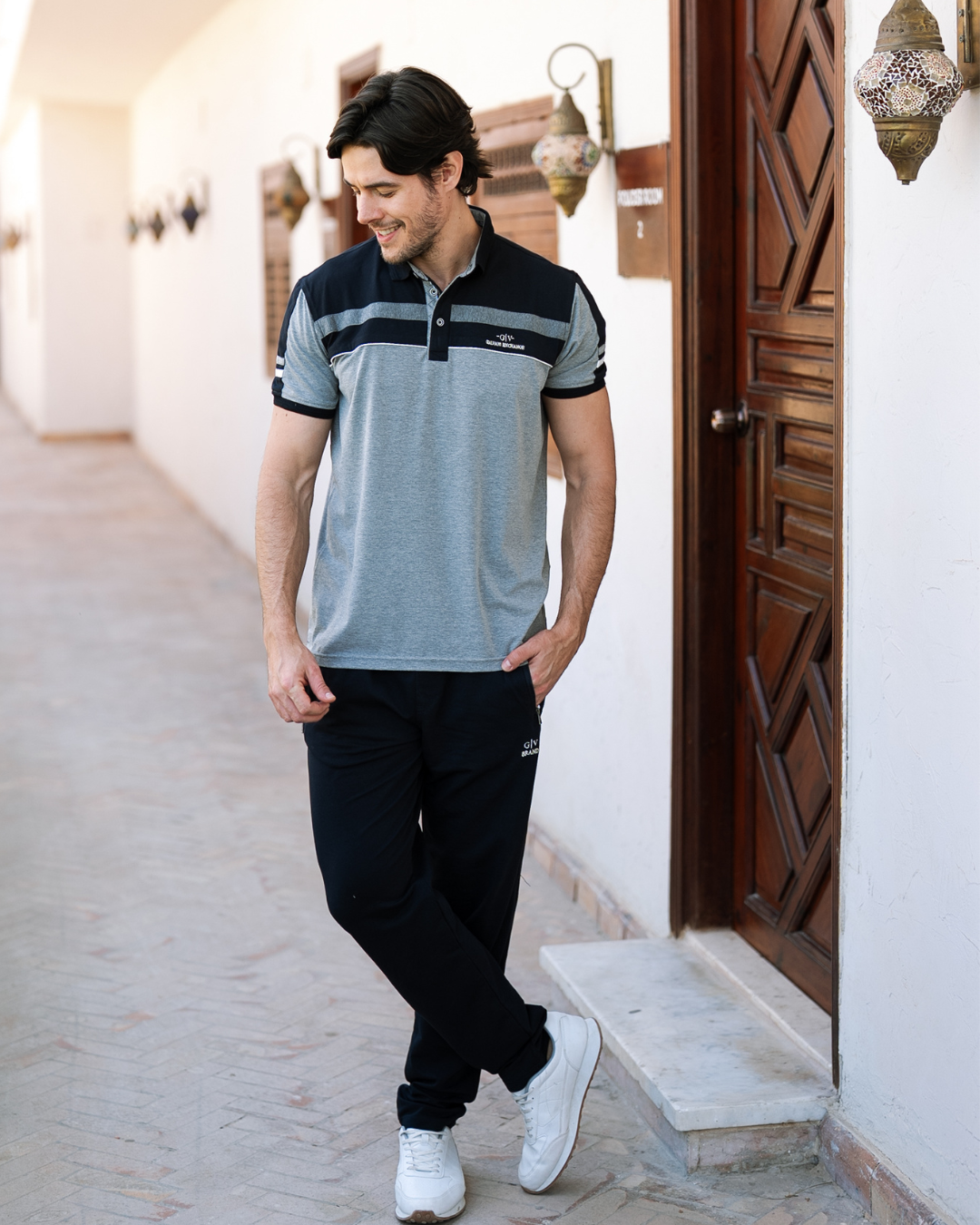 GV Exchange بيجاما رجالي نص كم بياقة و بنطلون