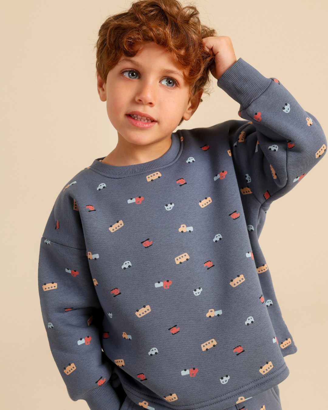Boys' winter pajamas with a colorful car print