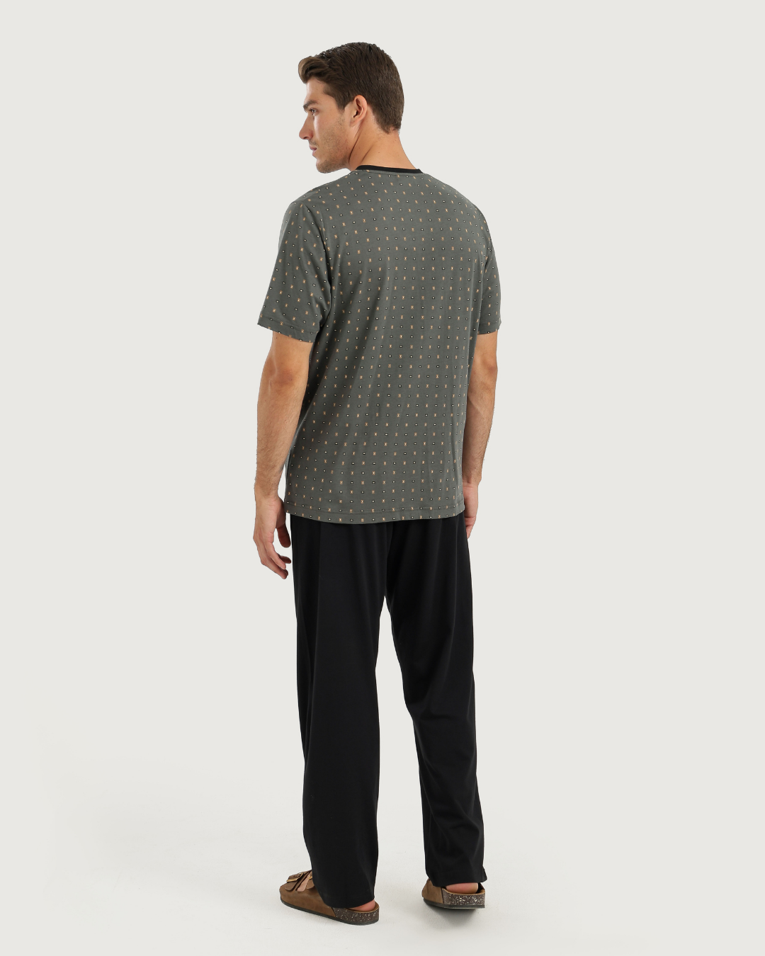 Men's Short Sleeve Pajamas with Round Neck Pants