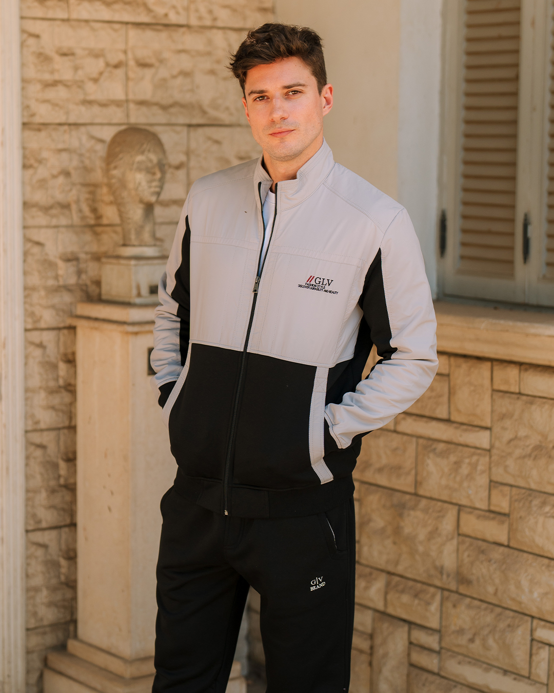 GLV fashion style men's collar and open zipper with pockets