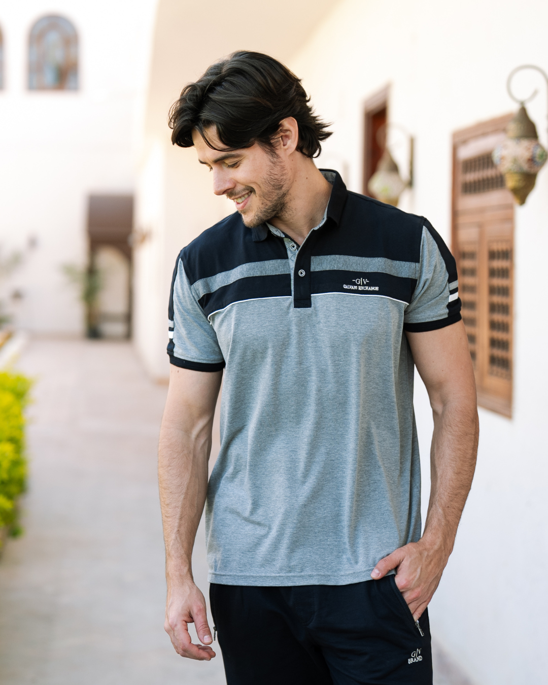 GV Exchange بيجاما رجالي نص كم بياقة و بنطلون