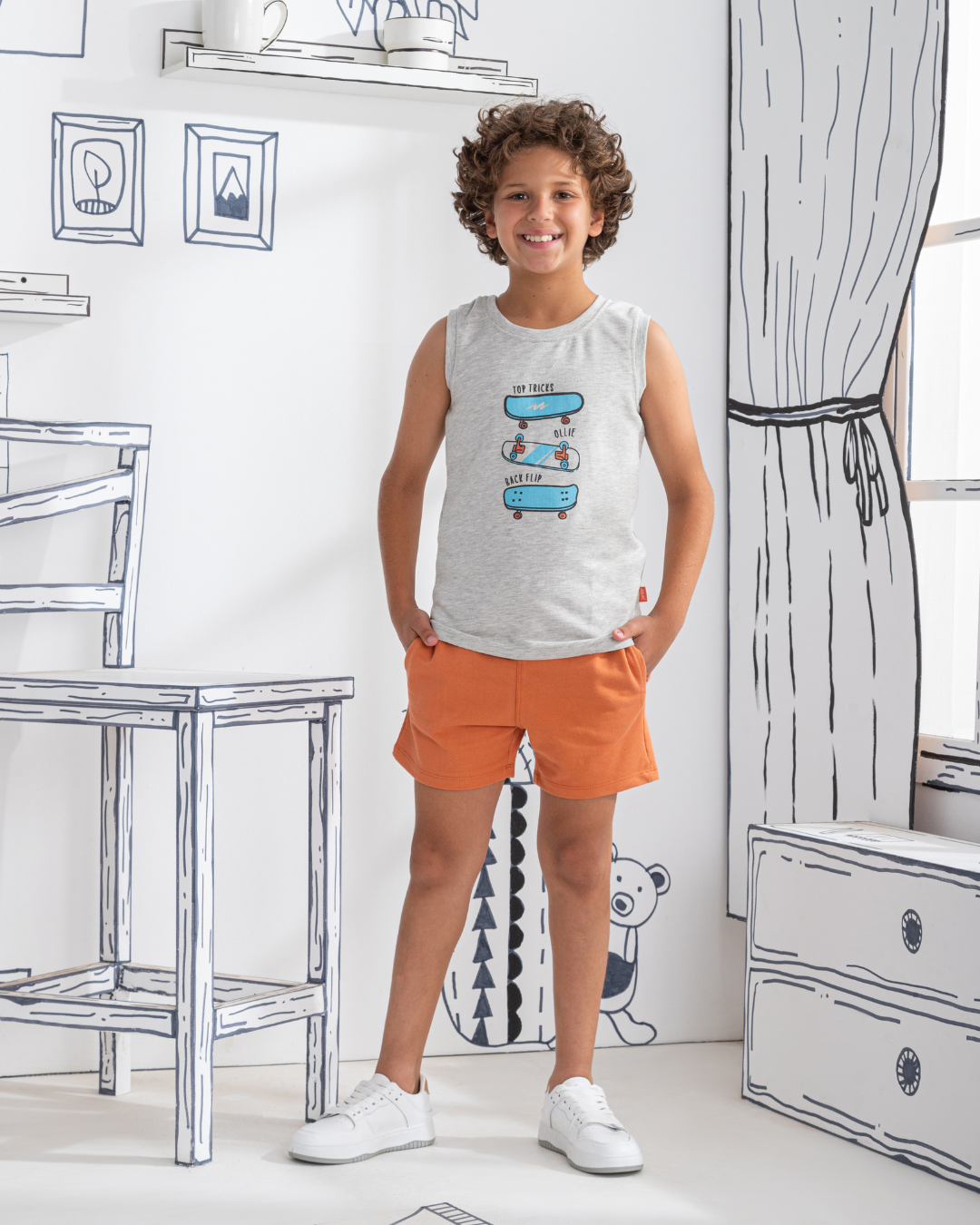 Skate Boy بيجامه اولادي تيشرت كت وشورت مطبوع