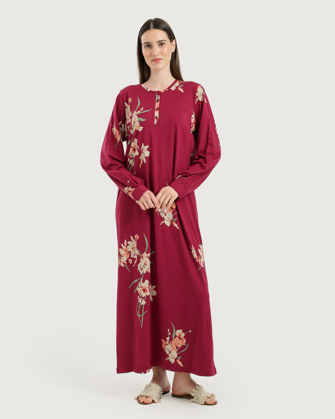 Women's Long Printed Nightshirt with Long Sleeves