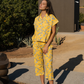 Floral set for women's pajamas with over-size buttons, printed cotton