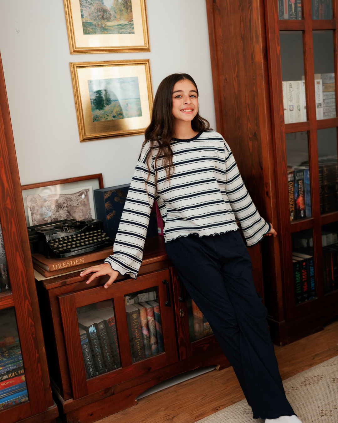 بيجاما بناتي جونيور بكم طويل واسع و بنطلون ساده