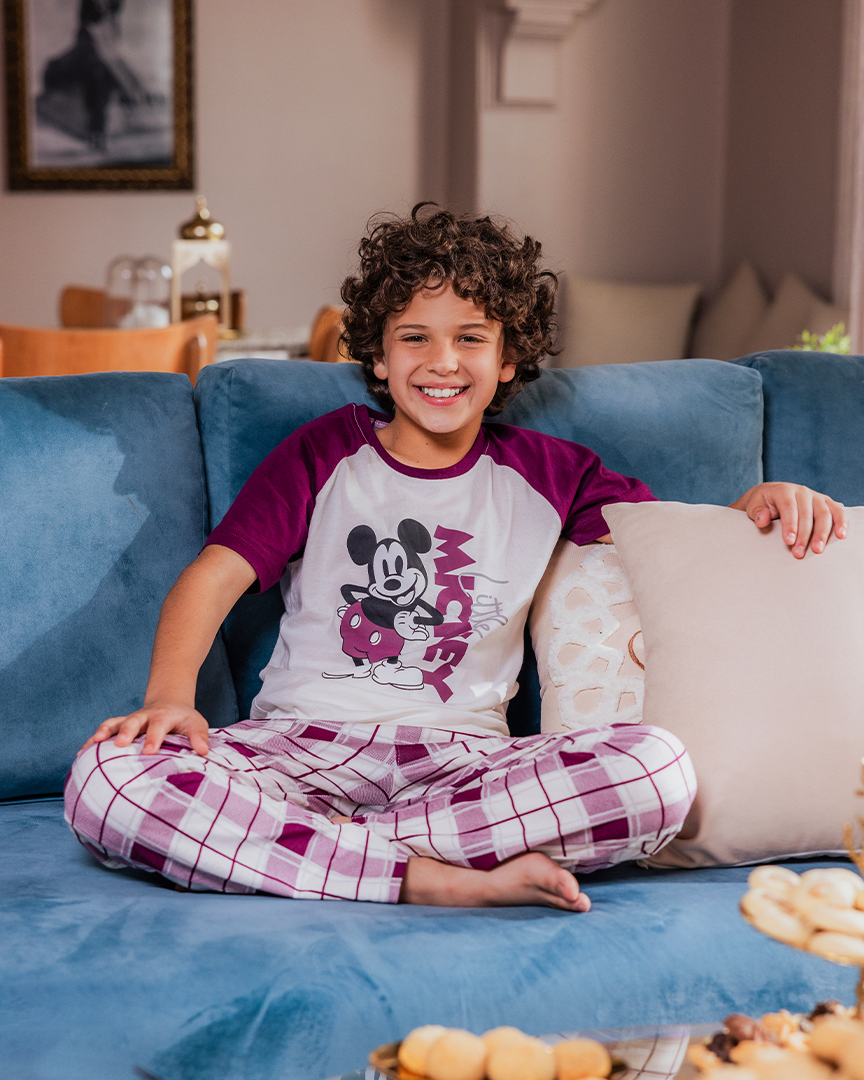 Family checkers بيجاما اولادي نص كم و بنطلون قطن