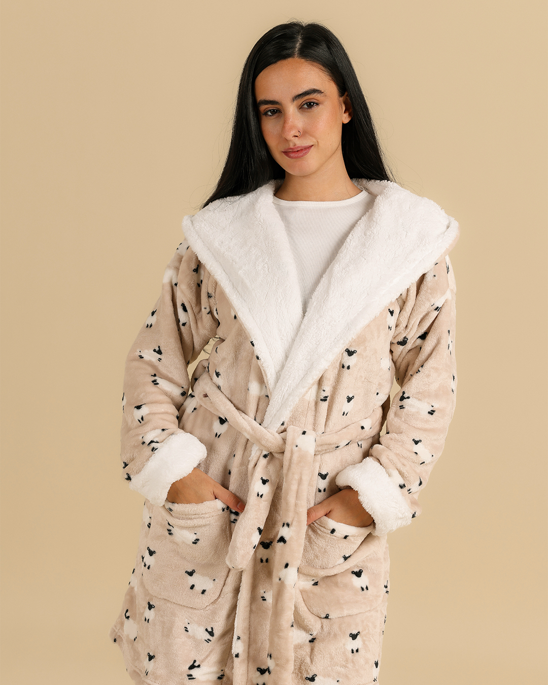 Funny Sheep Women Robe in Beige