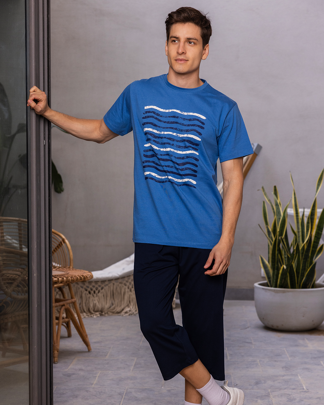 Men's pajamas, half sleeves, pop the balloon, long pentacle
