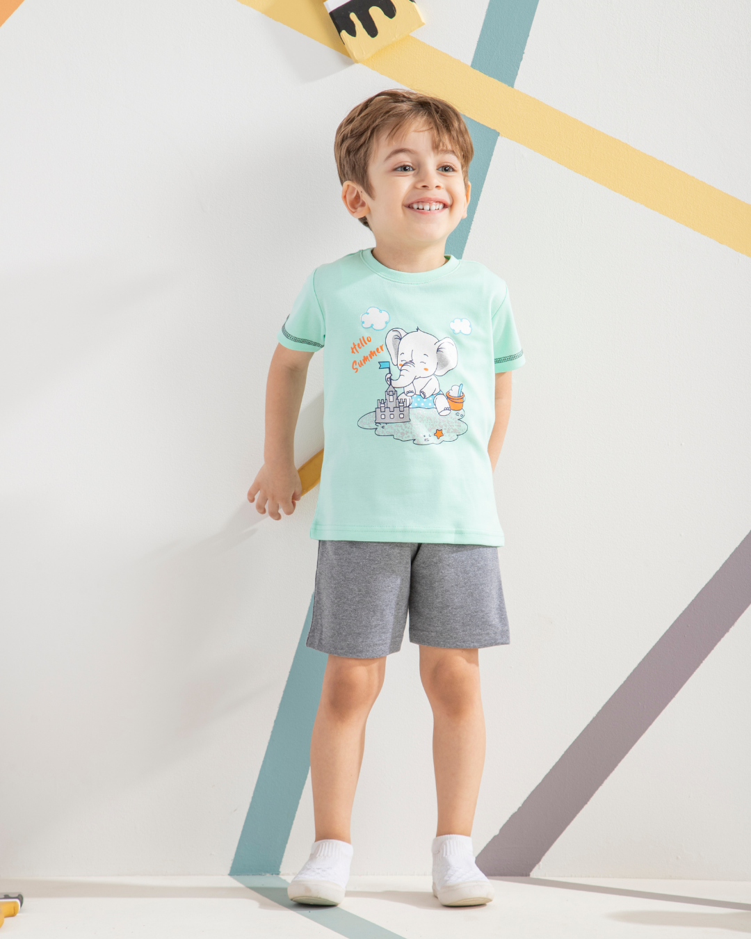 My children's pajamas, half sleeves, elephant print