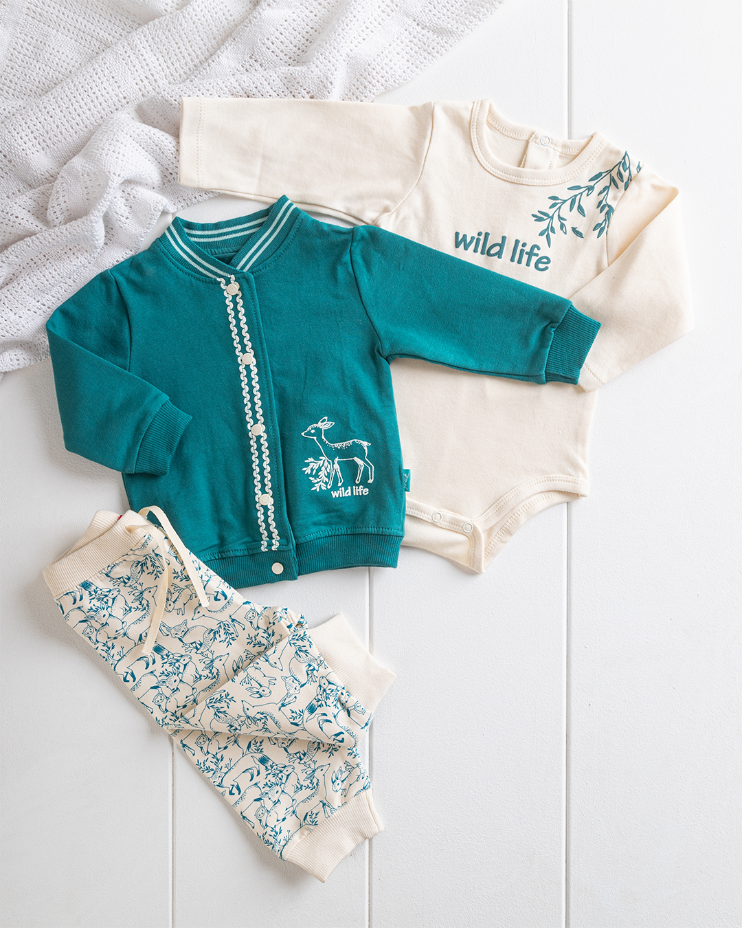 Wild Life بيجامه بناتي بودي+جاكيت+بنطلون مطبوع