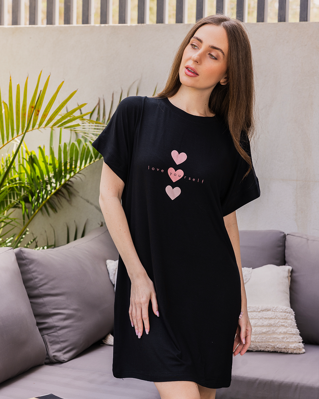Love yourself قميص نوم حريمي نُص كُم