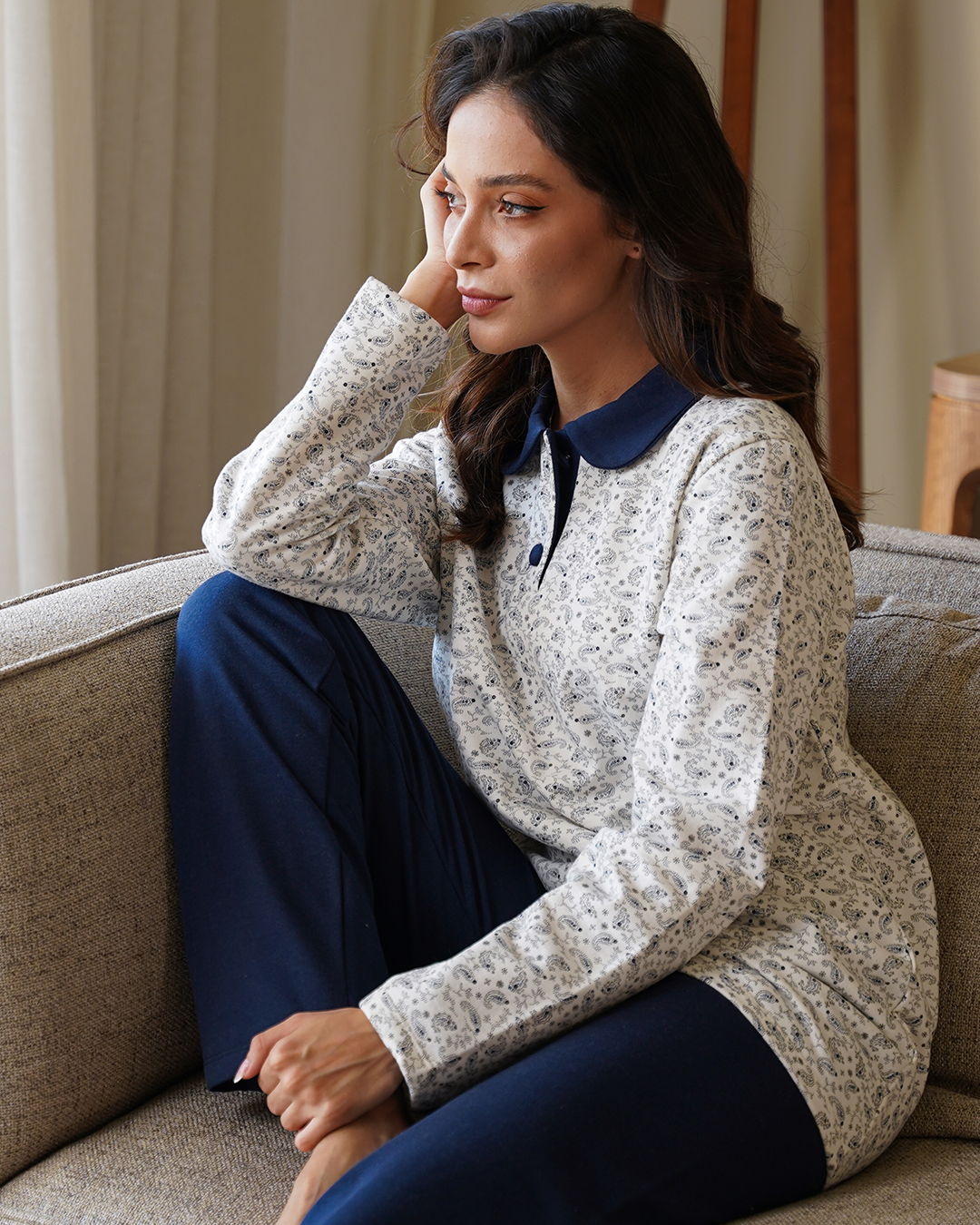 بيجامه حريمي مردبولو روتاري بنطلون ساده الكشميره ميلتون