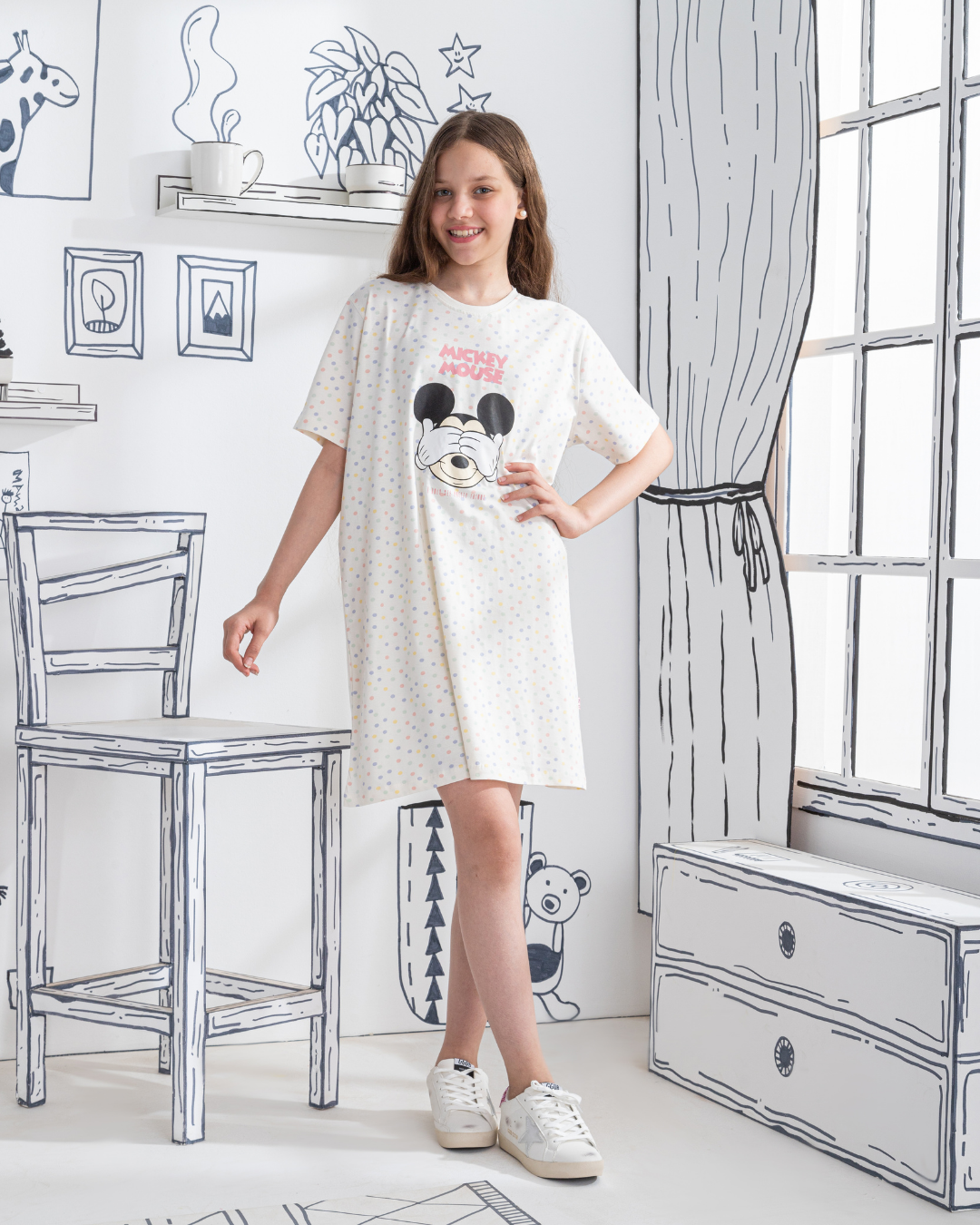 Mickey Mouse قميص نوم بناتي منقّط