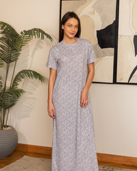 Women's Round Neck Half Sleeve Printed Night Shirt