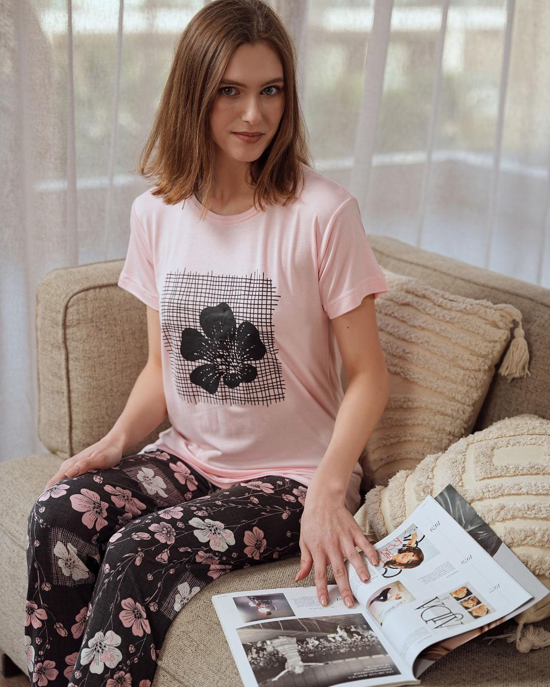 بيجامه حريمي مشجر ورد