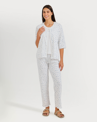 Women's 3/4 sleeve pajama with camisole, pants, and jacquard jacket