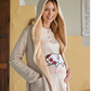 Baby women's pajamas, button-up sleeve T-shirt, printed fur-lined jacket, and plain pants with a print on the chest