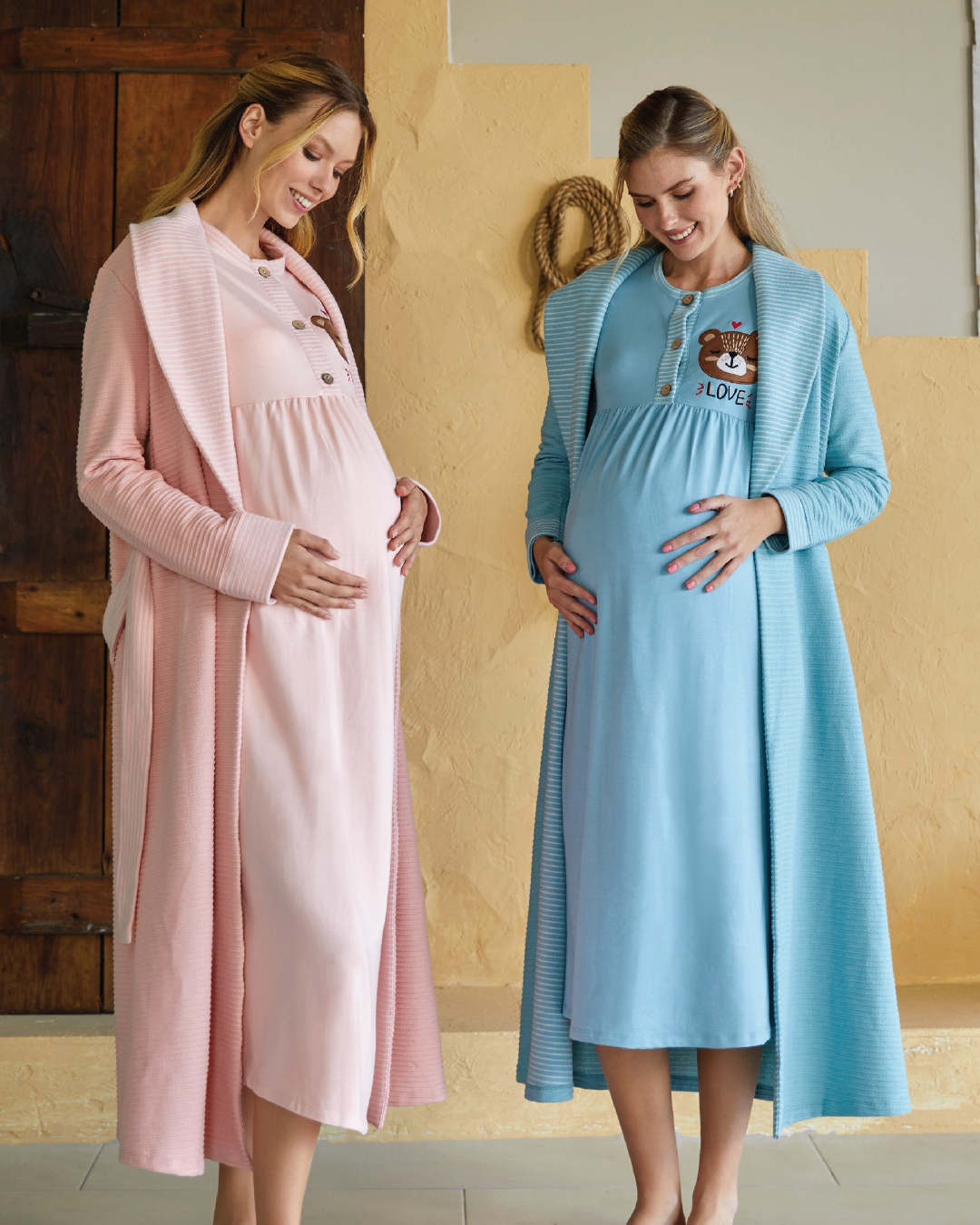 love women's long shirt with buttons printed on the chest teddy bear long robe