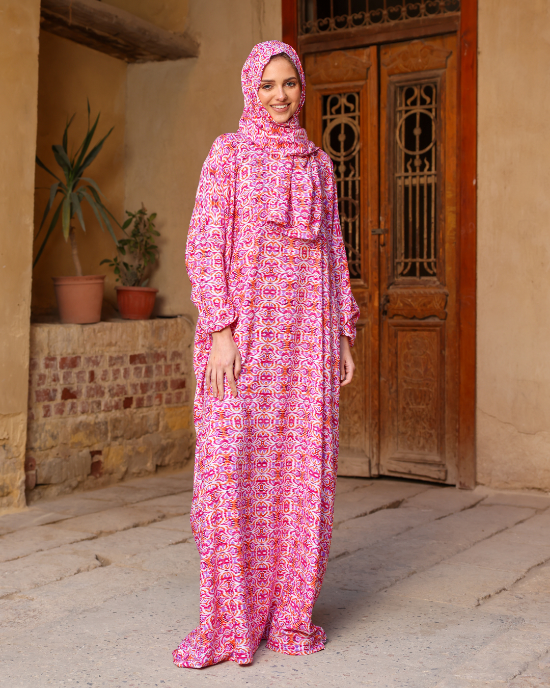 إسدال حريمي مشجر نقوش فوشيا