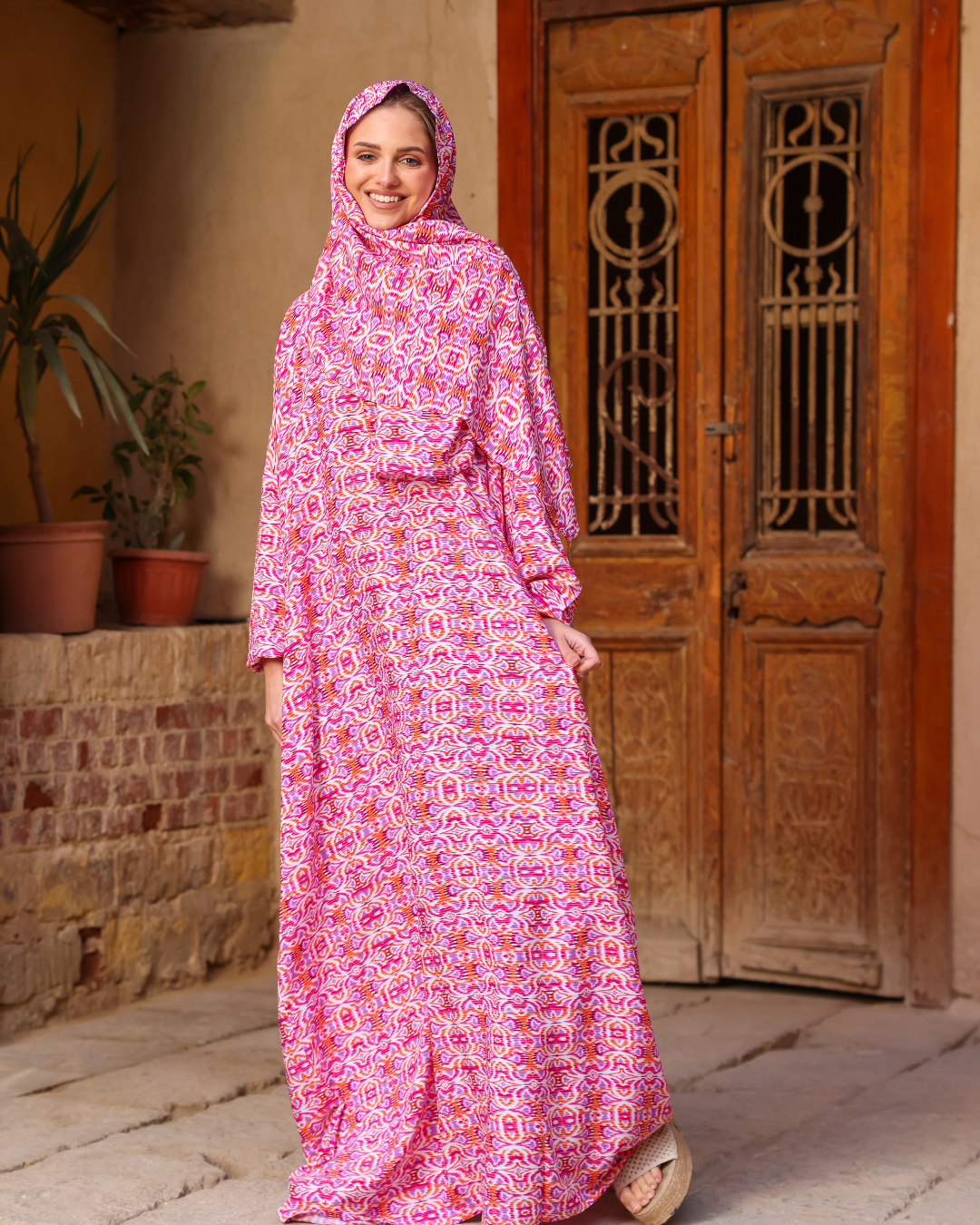 إسدال حريمي مشجر نقوش فوشيا