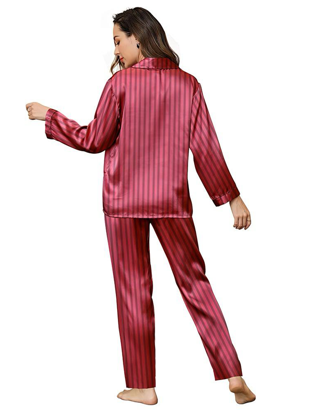 Women's pajamas with striped satin buttons