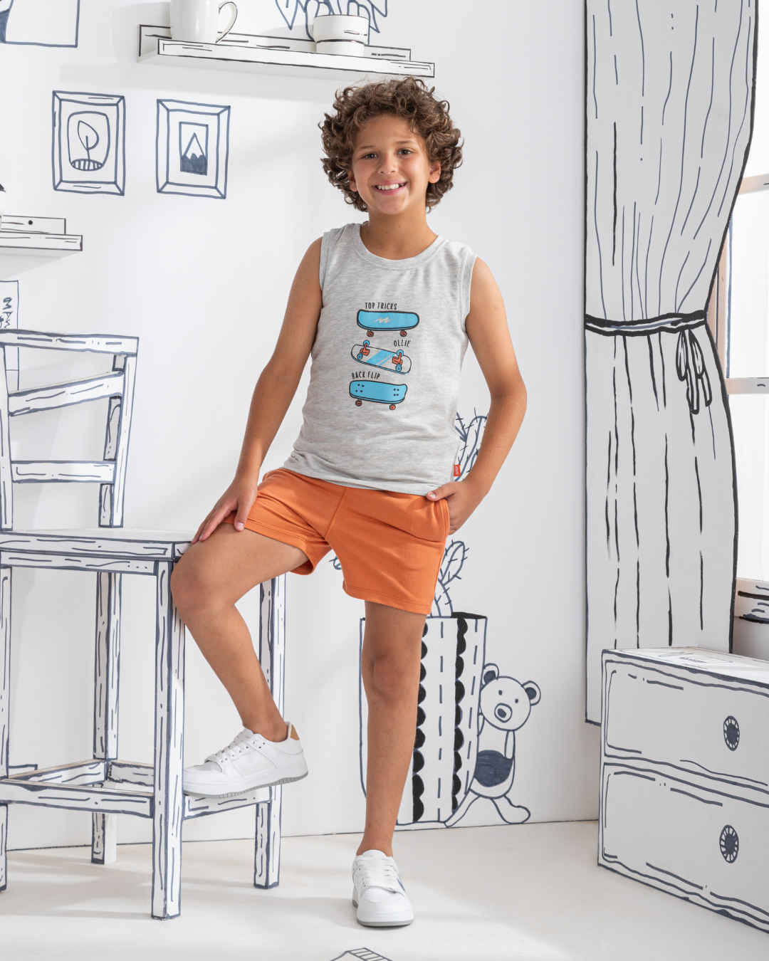 Skate Boy بيجامه اولادي تيشرت كت وشورت مطبوع