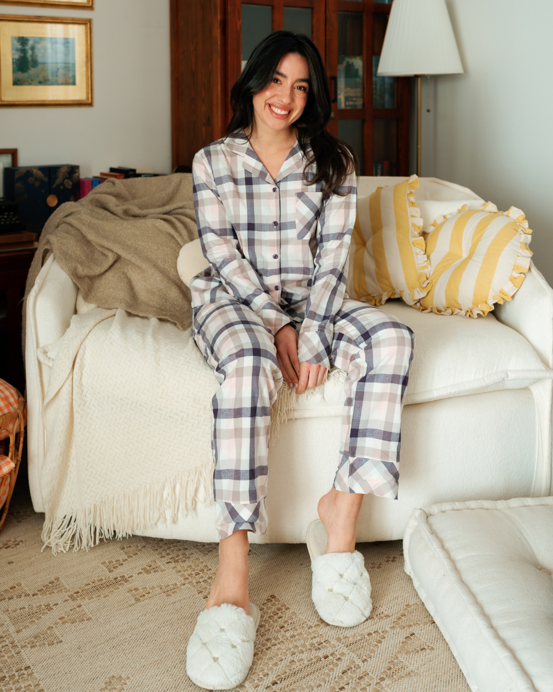 بيجاما حريمي بزراير كاروهات الربيع