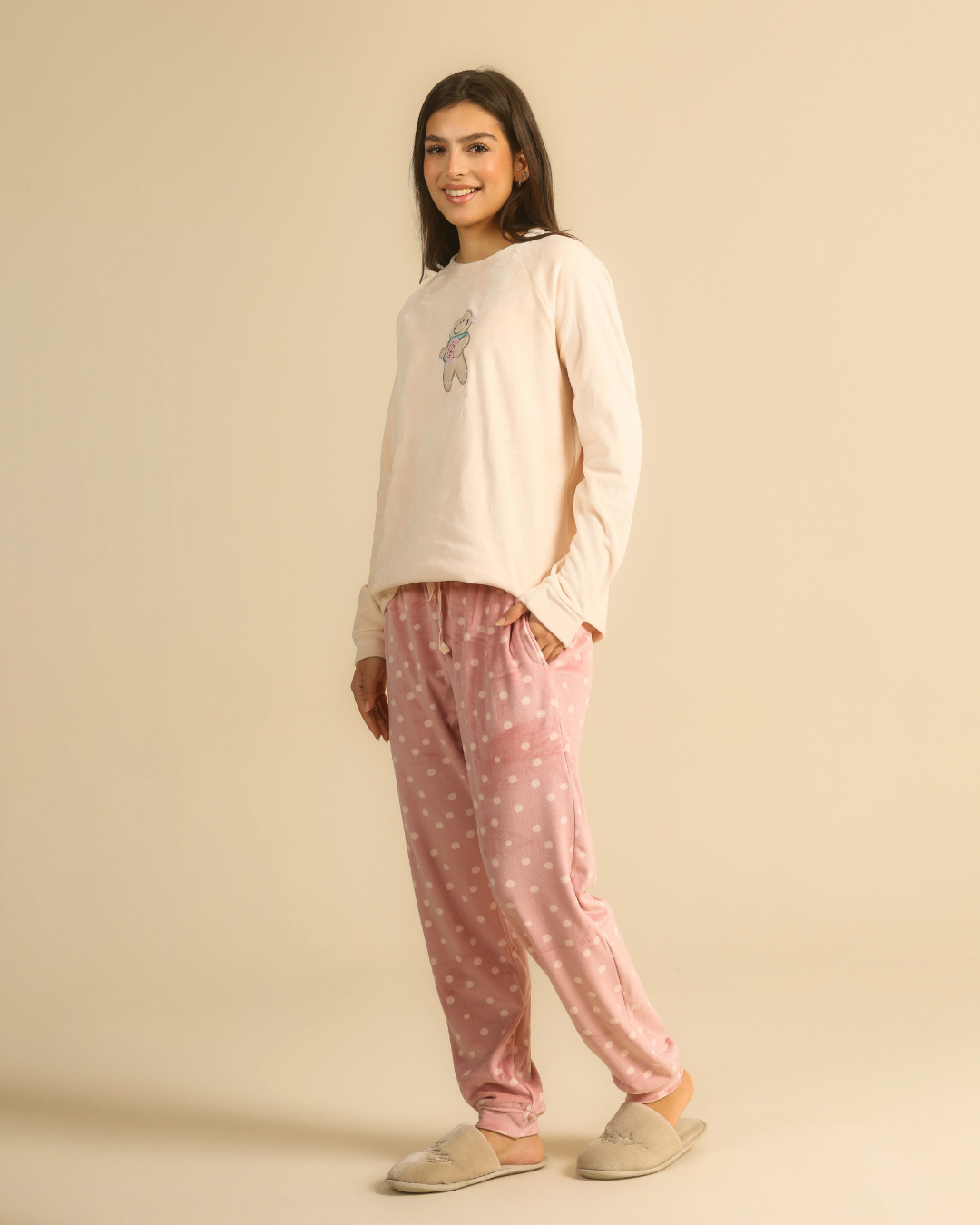 Polka Dots Women pajama in Nude