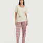 Women's half-sleeved pajamas with embroidery and fabric trousers