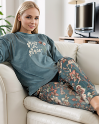 Growe بيجامه حريمي بنطلون ورد و بدي منت