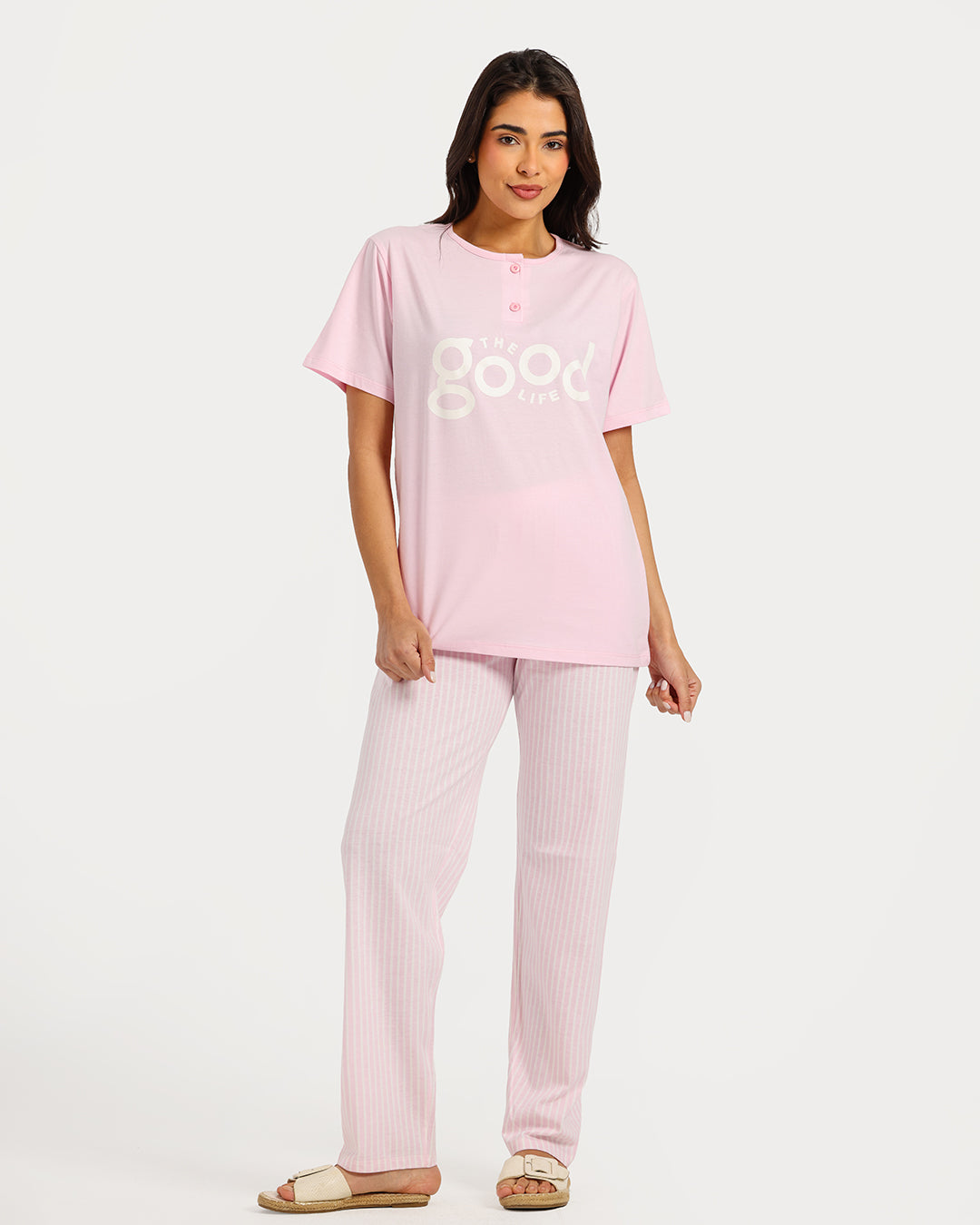 بيجامة حريمي نص كم مع بنطلون