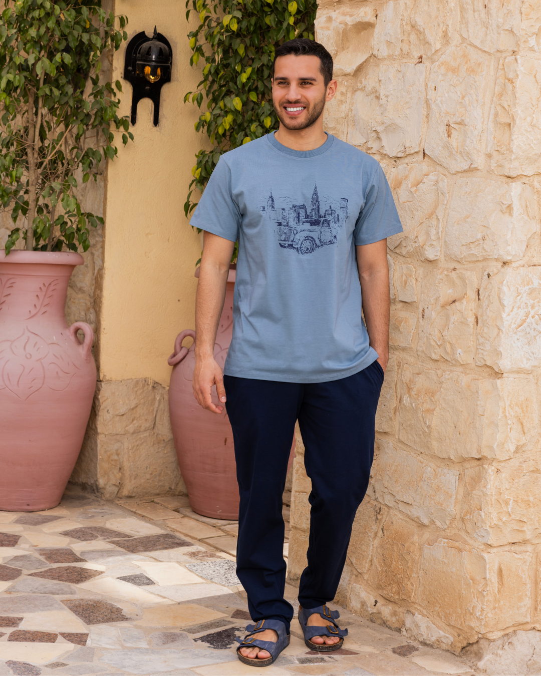 roads and car men's pajamas, sleeves and pants