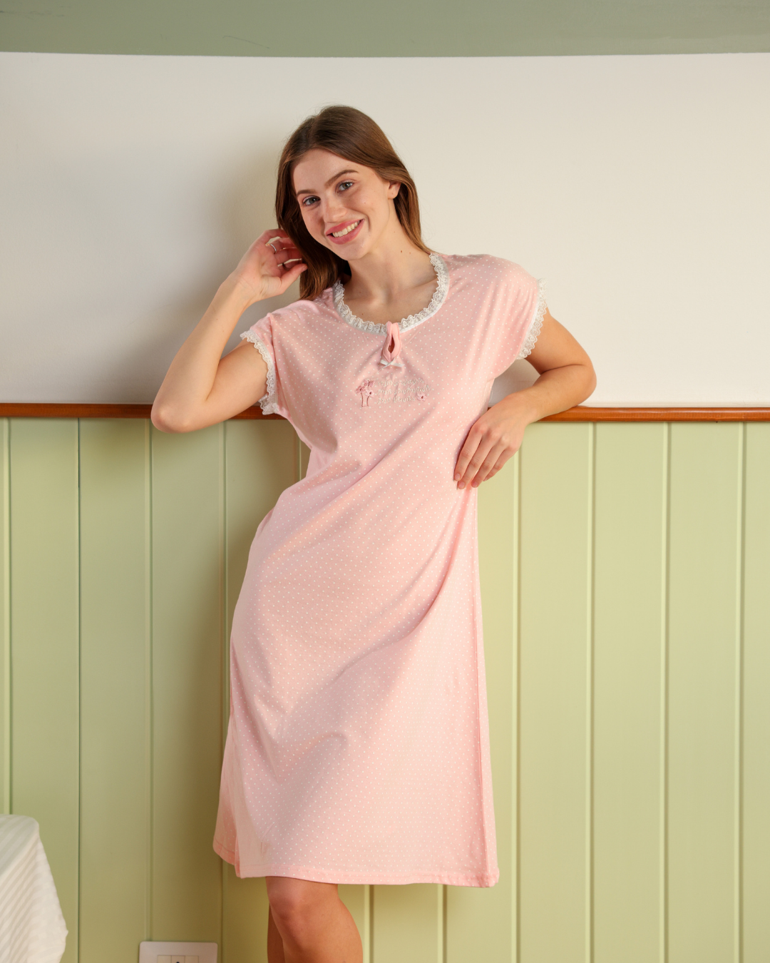 نايت شيرت قصيرة نصف كم طباعة منقط